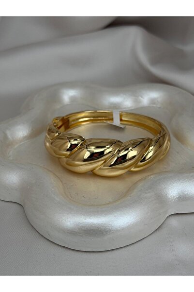 ZS Aksesuar Gold Color Thick Chain Patterned Handcuff Bracelet – Shiny Gold M...