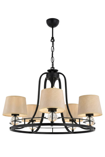 Avonni 1597-5BSY-S Siyah Boya Modern Avize E27 Metal Cam H: 85 cm, Ø: 62 cm