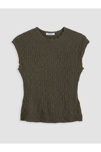 LC Waikiki Xsidehaki Crew Neck Ruffled Textured Blouse