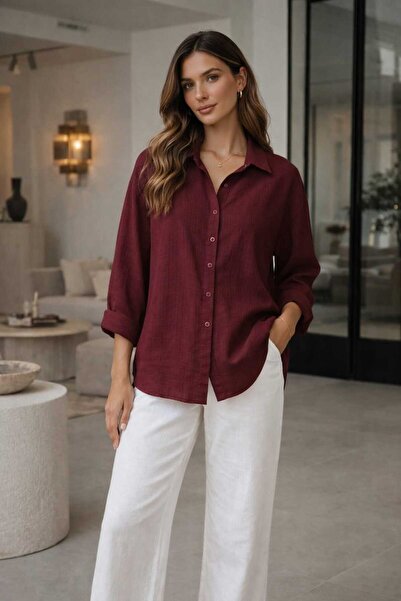 BRLKN Women's Long Sleeve Shirt Muslin Fabric 100% Cotton Textured Fabric Sum...