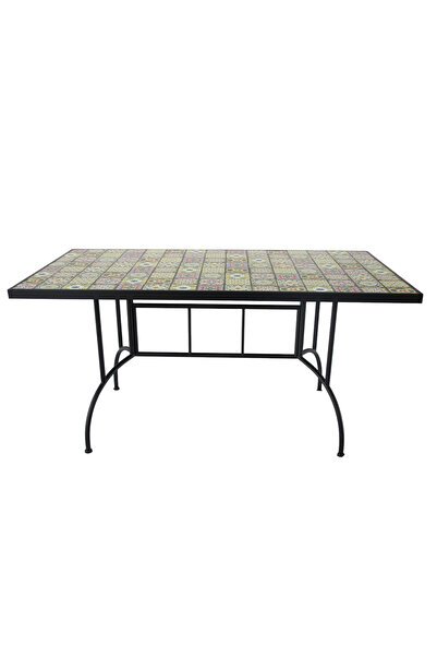 SERSIMO Rectangular garden table with mosaic top and metal frame, 150x80x74cm