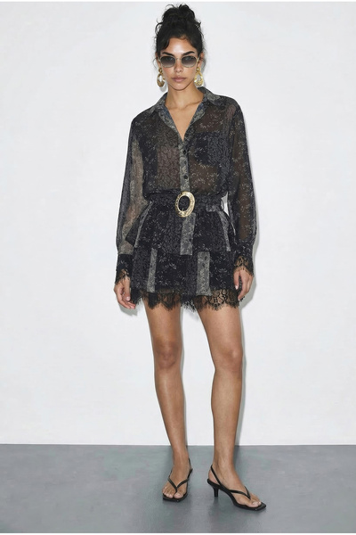 Bianco Lucci Rochie de damă din tul cu volane, cu curea, cu model și detalii ...