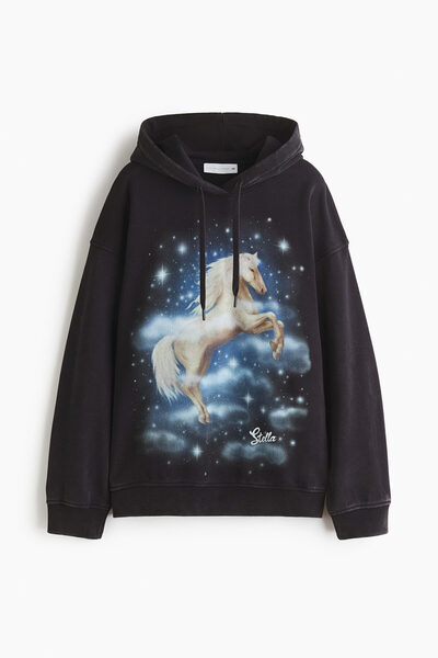 H&M Pamuklu Kapüşonlu Baskılı Üst