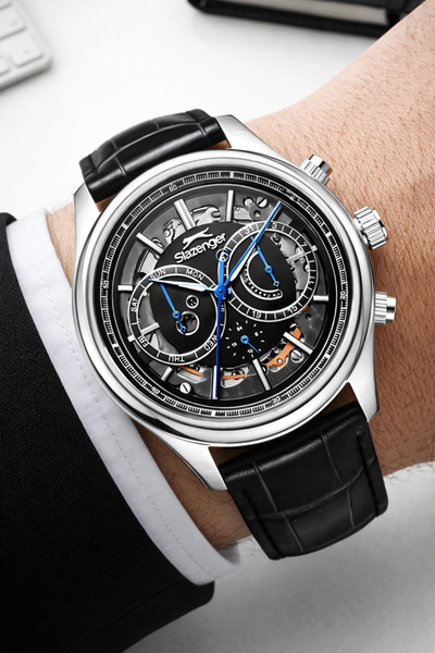 Slazenger Leather Cord Automatic Mechanism Men's Wristwatch, Black with Brace...