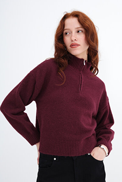 Addax Zippered Collar Knitwear Sweater K3540