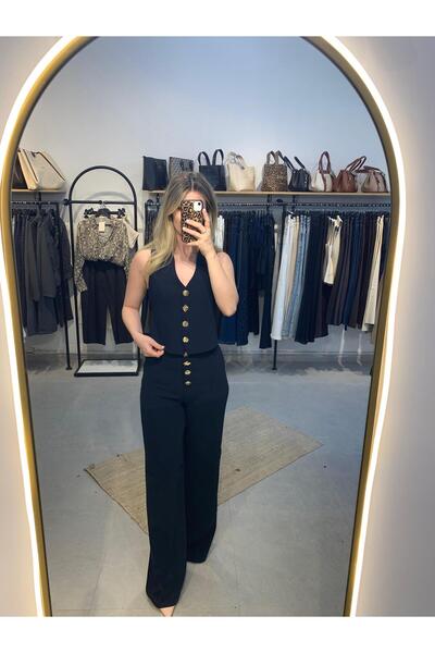 Ecenin Favorileri Set de pantaloni și vestă pentru femei, cu detalii cu nastu...