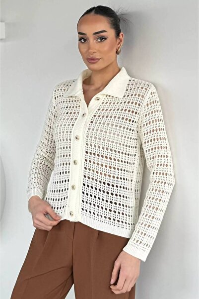 DİLARA GİYİM كارديجان تريكو بياقة بولو وأزرار أمامية مزخرفة