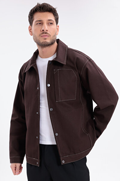 freemen Jachetă supradimensionată din gabardină pentru bărbați, cu cusături t...