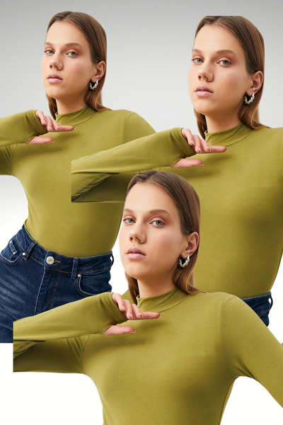 Bipantolon بدلة نسائية باللون الأخضر الزيتي مكونة من 3 قطع مع تفاصيل للأصابع