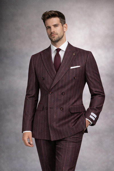 PARLAMENTER Fabio Cassel Kurvaze Takım Elbise Erkek Premium Slim Fit Çizgili ...