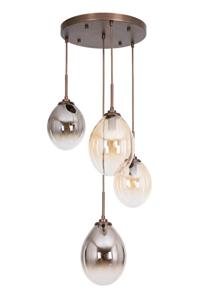 Avonni 1959-4ET Eskitme Kaplama Modern Avize E14 Metal Cam H: 100 cm, Ø: 35 cm