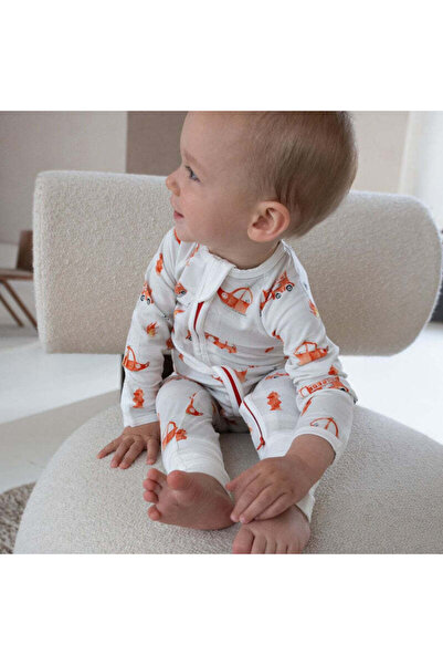 Zipster Long Bamboo Pajamas with Reversible Zipper, - FireTruck, White with O...