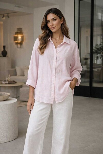 BRLKN Women's Long Sleeve Shirt Muslin Fabric 100% Cotton Textured Fabric Sum...