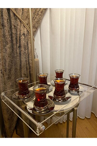 Tanrıkulu Design Boru Kulp Pleksi Tepsi 4-6 Kişilik/Kahve-Çay Sunum Tepsisi (...