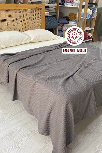 sutra 100% Cotton King Size Muslin Knitted Pique Set with Elastic Sheets