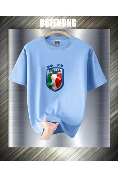 HOFFNUNG Unisex Short Sleeve Round Neck Italian Logo Printed Solid Color Tshirt