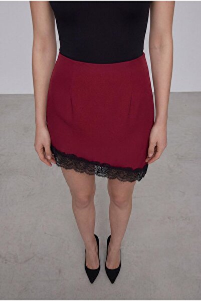 KENZA'A TRİKO Fustă mini cu tăietură asimetrică și detalii din dantelă