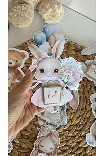 Hedibu Kişiye Özel İsimli Bebek Çikolatası 10 Adet – Tavşan Figür Kartlı Madl...