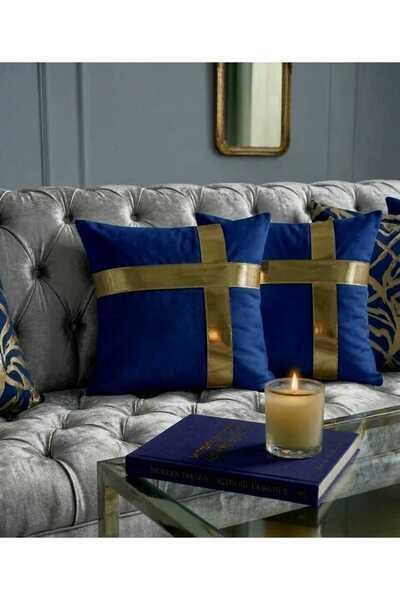 DAHABELLA LUXE HOME طقم من 2 غطاء وسادة مخملي - غطاء وسادة زخرفي عصري بخطوط ج...