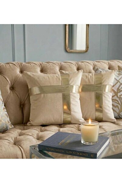 DAHABELLA LUXE HOME طقم من 2 غطاء وسادة مخملي - غطاء وسادة زخرفي عصري بخطوط ج...