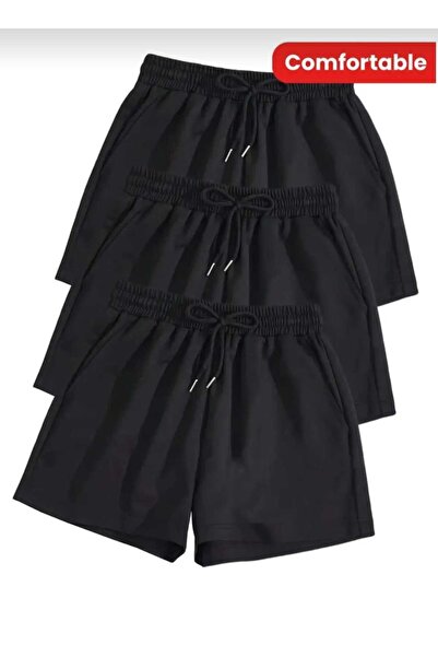 modlux مجموعة من 3 شورتات سوداء كبيرة الحجم من نوع برمودا مريحة (تأتي ثلاثة ق...