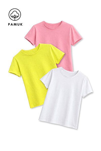difa kids Girl's 3-Piece Set Casual Ripped Detailed Summer Short Sleeve T-Shirt