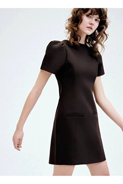 mayrem Karpuz Kol Cep Detaylı Prenses Kesim Mini Elbise