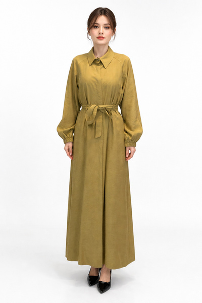 Lale Butik Buttoned Modal Dress 13249 Green