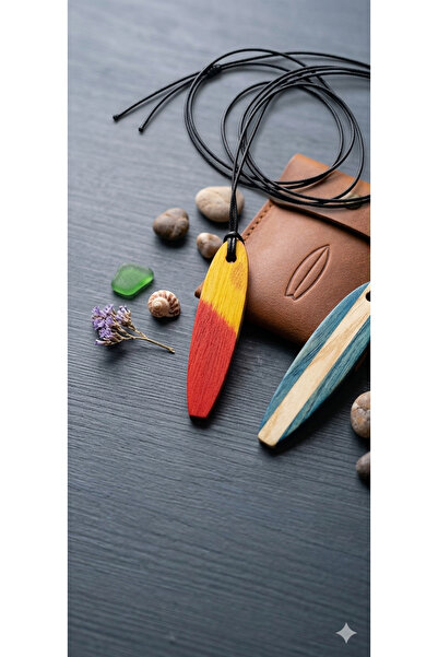 TUTU DESİGN Natural Wooden Surf Necklace – Handmade Minimalist Surfboard Pend...