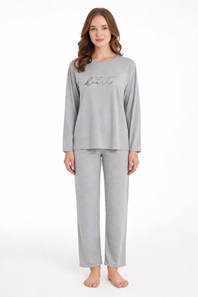 Pijamoni 31503-26 Women's Long Sleeve Pajama Set Letter Printed Patterned Tro...