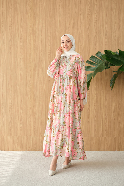 LOCCO Women's Mini Rose Pattern Dress Pink