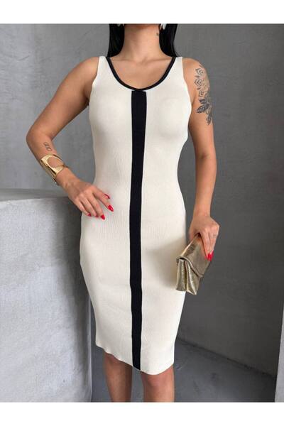 KENZA'A TRİKO Μίνι φόρεμα με λωρίδες μπροστά και λαιμόκοψη V