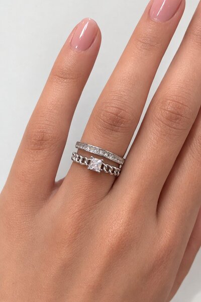 TAKIŞTIR Silver Color Stone Adjustable Ring