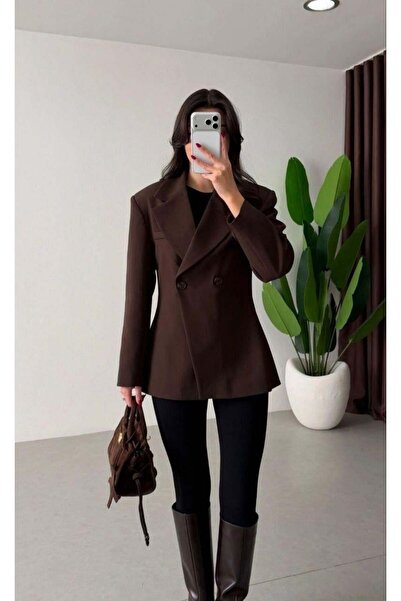 Ecenin Favorileri Bitter Brown Double Breasted Blazer Women's Jacket