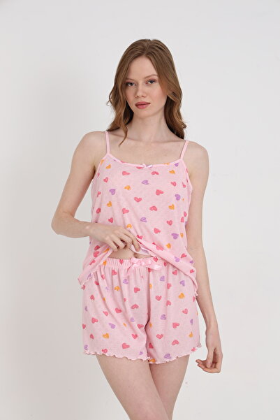 ELİTOL Jacquard Viscose Thin Strap Women's Shorts Set