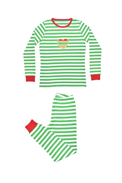 OrganicKid Cookie Kadın Yeşil Çizgili Uzun Kol Pijama Takımı