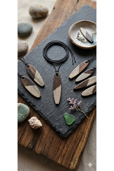 TUTU DESİGN Natural Wooden Surf Necklace – Handmade Minimalist Surfboard Pend...