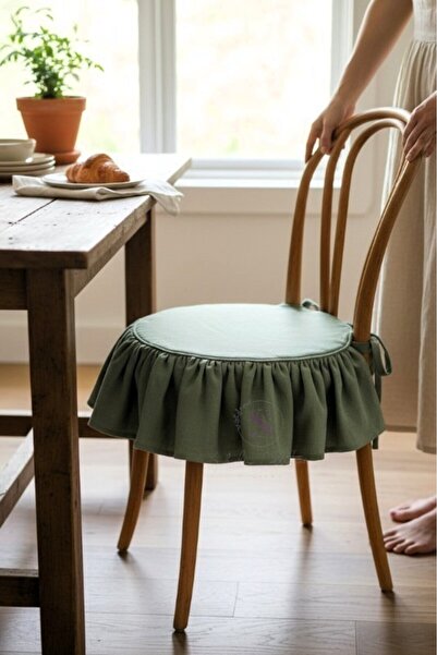 shules collection Pernă rotundă pentru scaun, din in spălat, verde mentă, cu ...