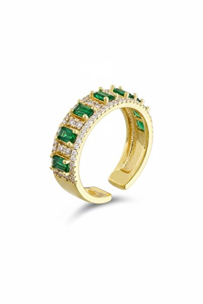 TAKIŞTIR Gold Color Green Stone Adjustable Ring
