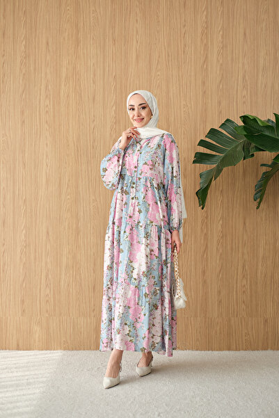 LOCCO Жіноча міні-сукня з візерунком троянди блакитного кольору