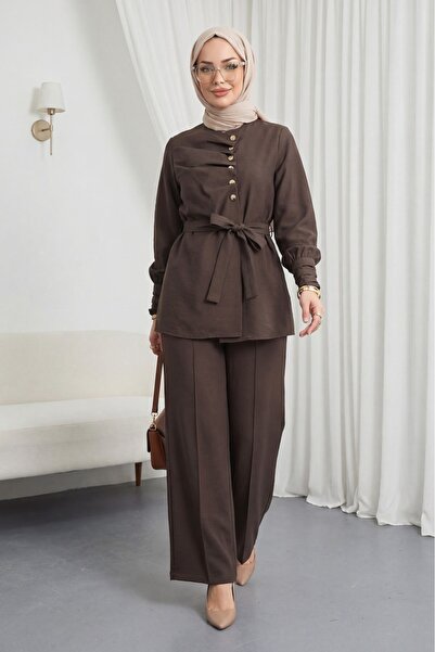 Modamorfo Folded sleeve and front detail, belted waist, half button cupra sui...