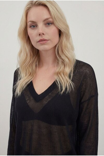 KENZA'A TRİKO V-Neck Transparent Blouse