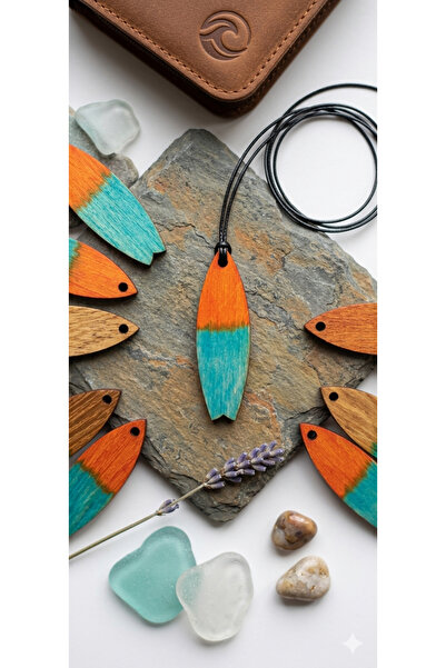 TUTU DESİGN Natural Wooden Surf Necklace – Handmade Minimalist Surfboard Pend...