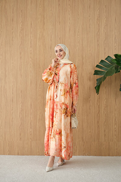 LOCCO Women's Soft Floral Pattern Dress Salmon