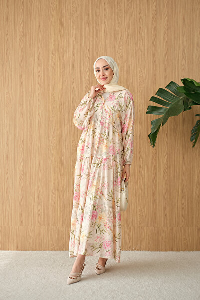 LOCCO Women's Rose Patterned Dress Pink