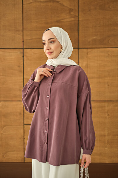 LOCCO Women's Belted Waist Tie Shirt, Plum