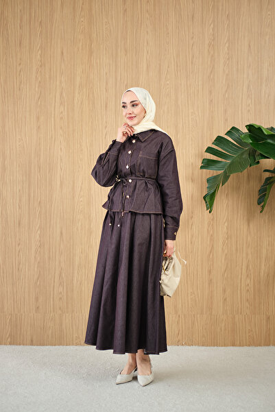 LOCCO Set de blugi pentru femei, cu detaliu dublu buzunar și legătură în tali...