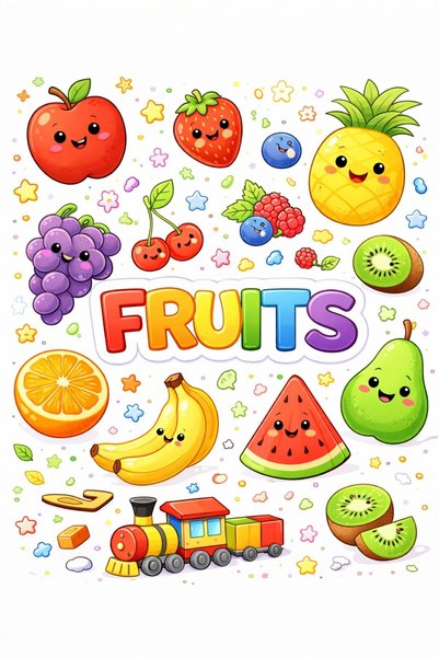 UAStudio English Set of 4 Fruits, Animals, Toys, Coloring Book