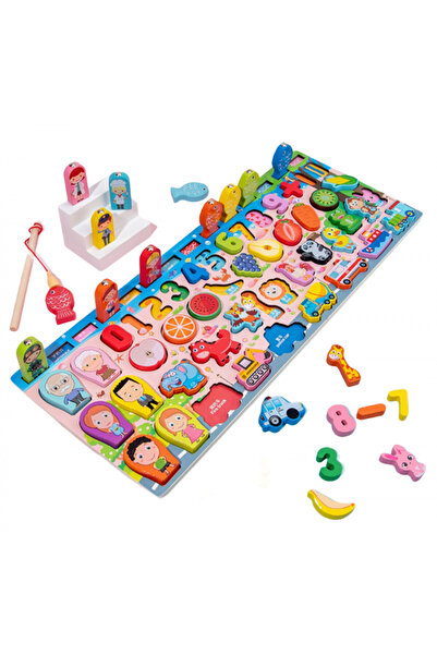 OEM Joc Montessori multifuncțional din lemn - Pescuit magnetic, Puzzle de fam...