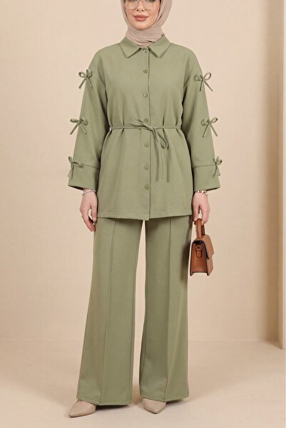 Modamorfo Bow-detailed blouse and imported crepe pant set - çağla y.